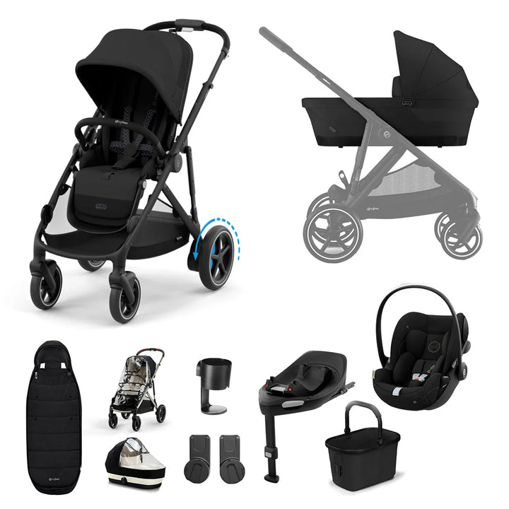 CYBEX eGazelle S Pushchair + Cloud G Luxury Travel System Bundle - Moon Black
