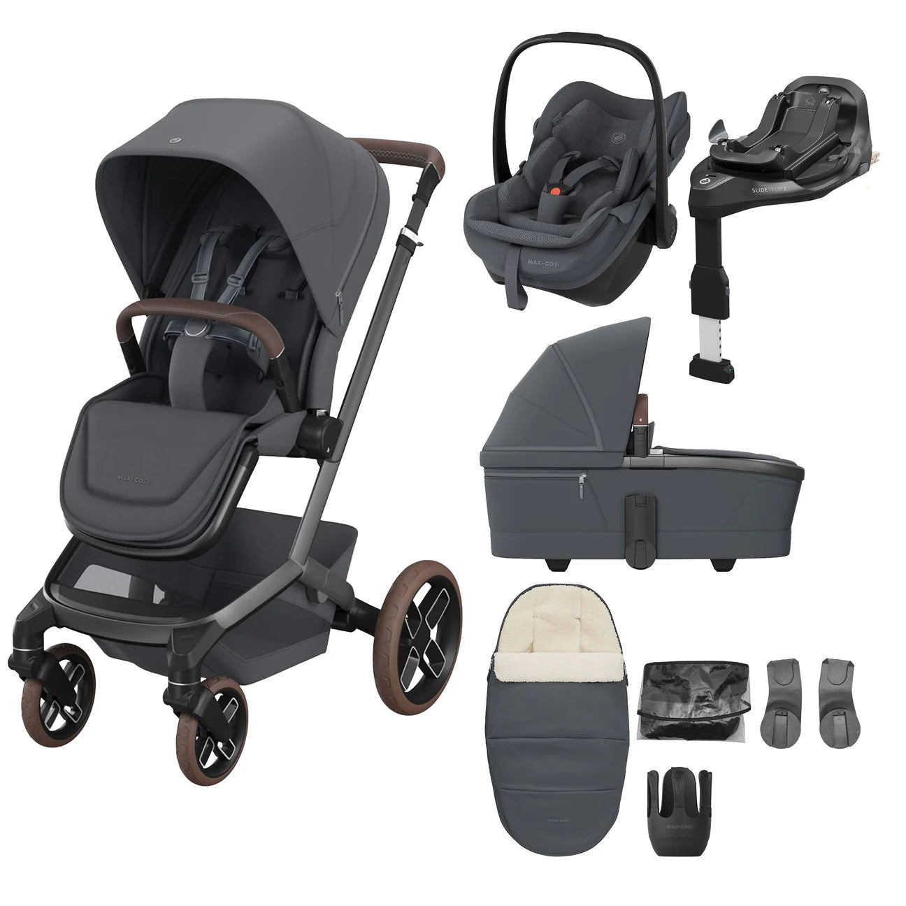 Maxi-Cosi Fame 8 Piece Pebble Slide Pro Premium Travel System Bundle – Moon Graphite