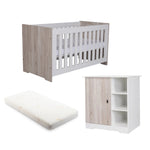 BabyStyle Verona 2 Piece Nursery Set (Cotbed And Dresser) - White/Ash + Fibre Mattress COLLECTION ONLY