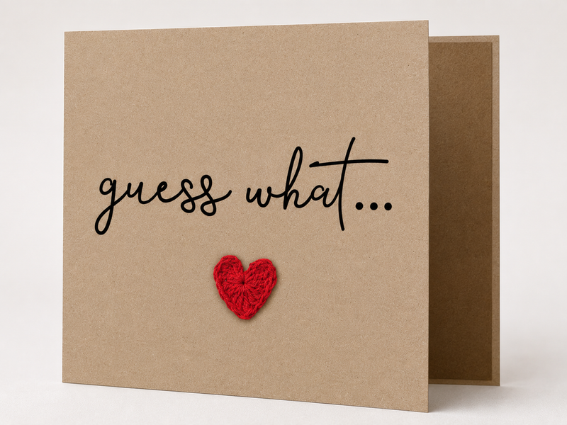 Guess What… Crochet Heart Pregnancy Announcement Card