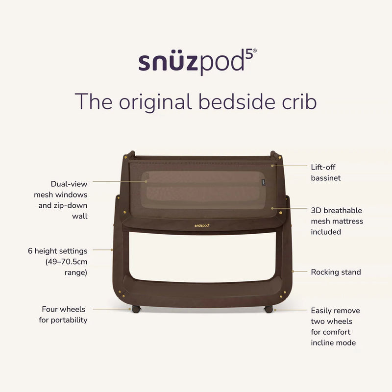 SnuzPod5 Bedside Crib - Chocolate