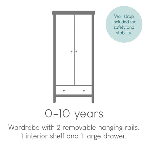 CuddleCo Clara 2 Door Double Wardrobe - White & Ash