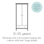 CuddleCo Clara 2 Door Double Wardrobe - White & Ash
