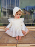 Nunubebe Rachel Romper + Matching Bonnet 3-6m