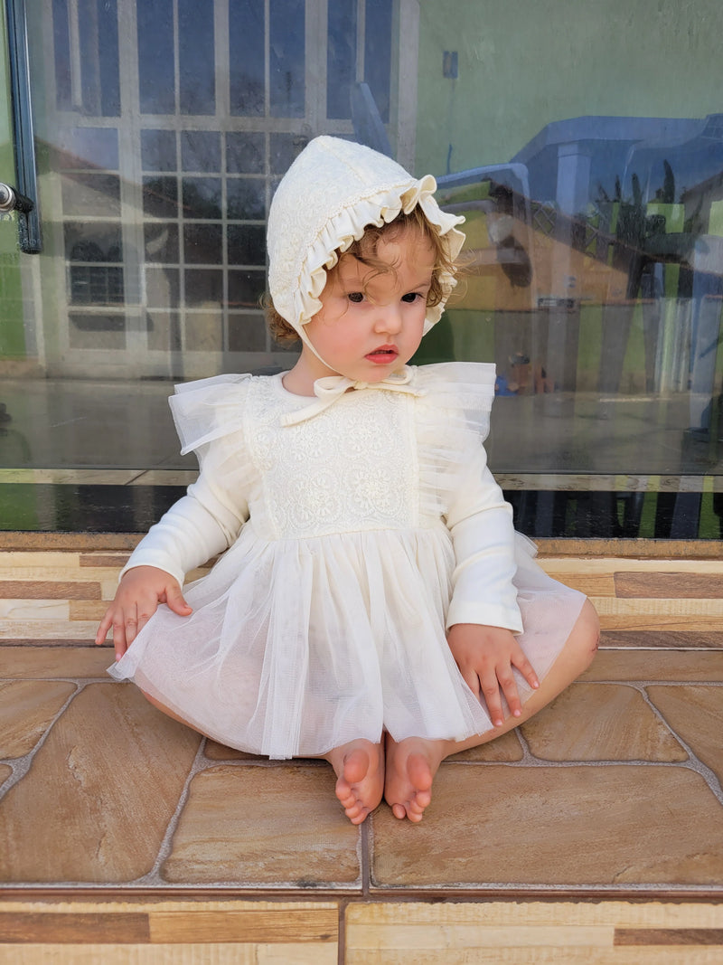 Nunubebe Rachel Romper + Matching Bonnet 3-6m