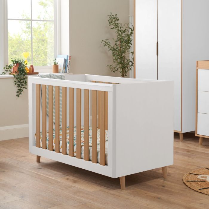 Tutti Bambini Fika Mini Cot Bed - White & Light Oak