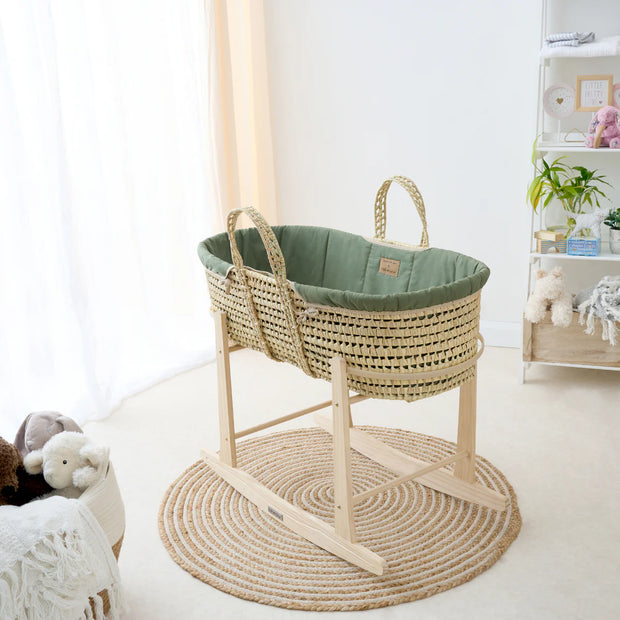 Clair De Lune Organic Palm Moses Basket - Forest Green