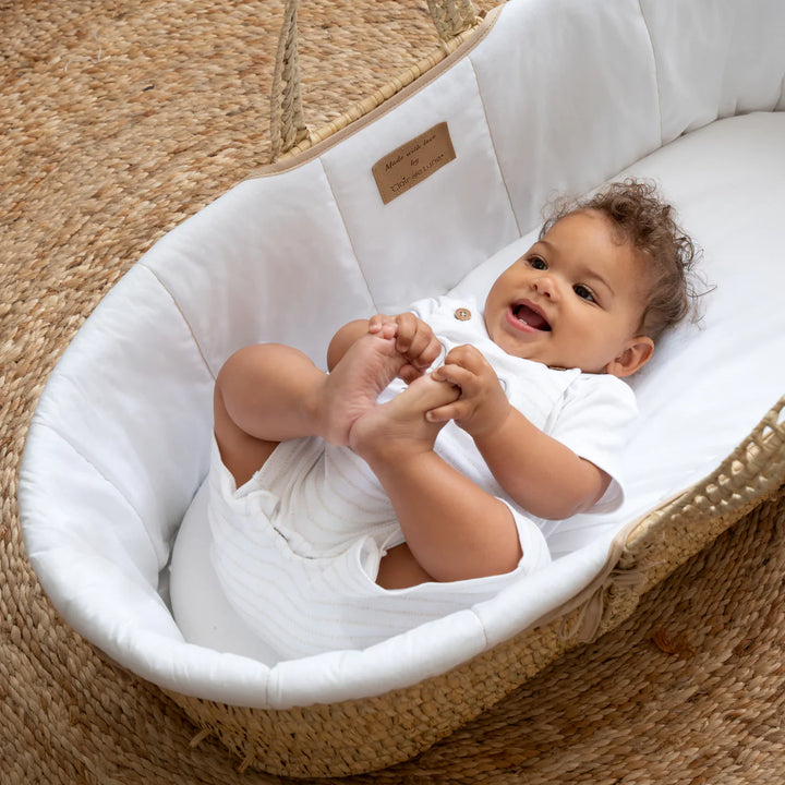 Claire De Lune Organic Palm Moses Basket Inc Rocking Stand - White