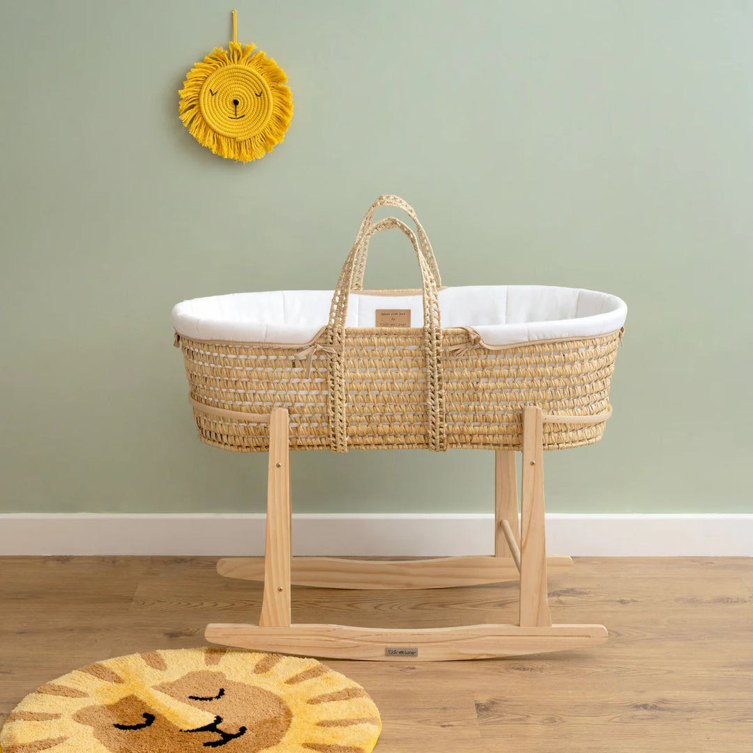 Claire De Lune Organic Palm Moses Basket Inc Rocking Stand - White