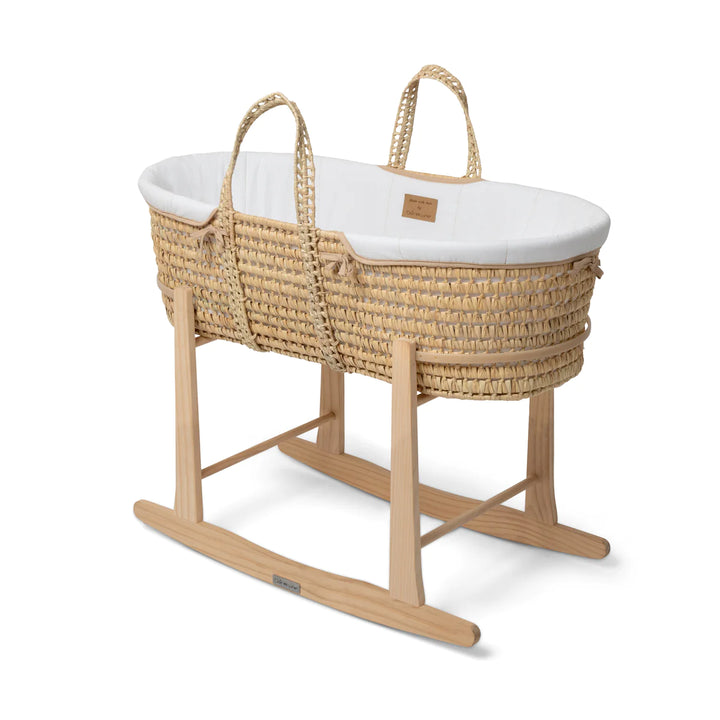 Claire De Lune Organic Palm Moses Basket Inc Rocking Stand - White