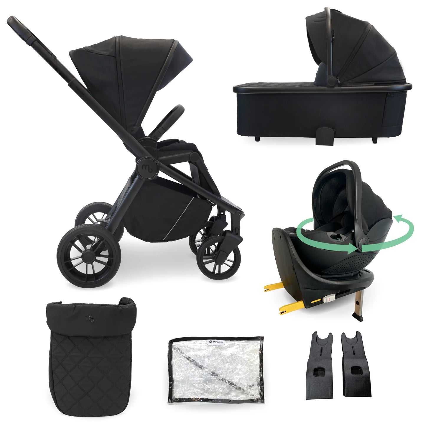 My Babiie MB450i 3in1 Travel System with Rotating Car Seat + Base - Black
