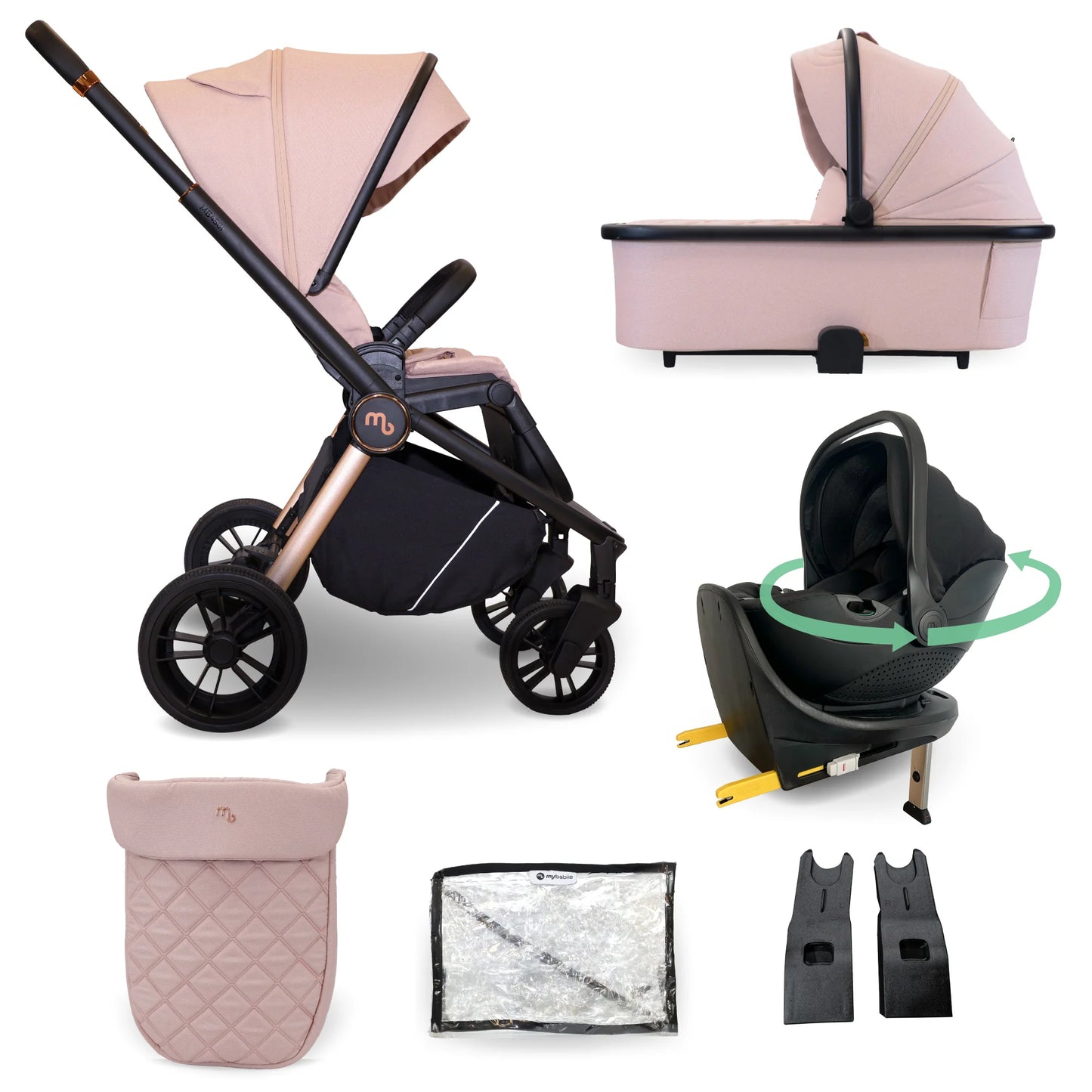 My Babiie MB450i 3in1 Travel System with Rotating Car Seat + Base - Pastel Pink