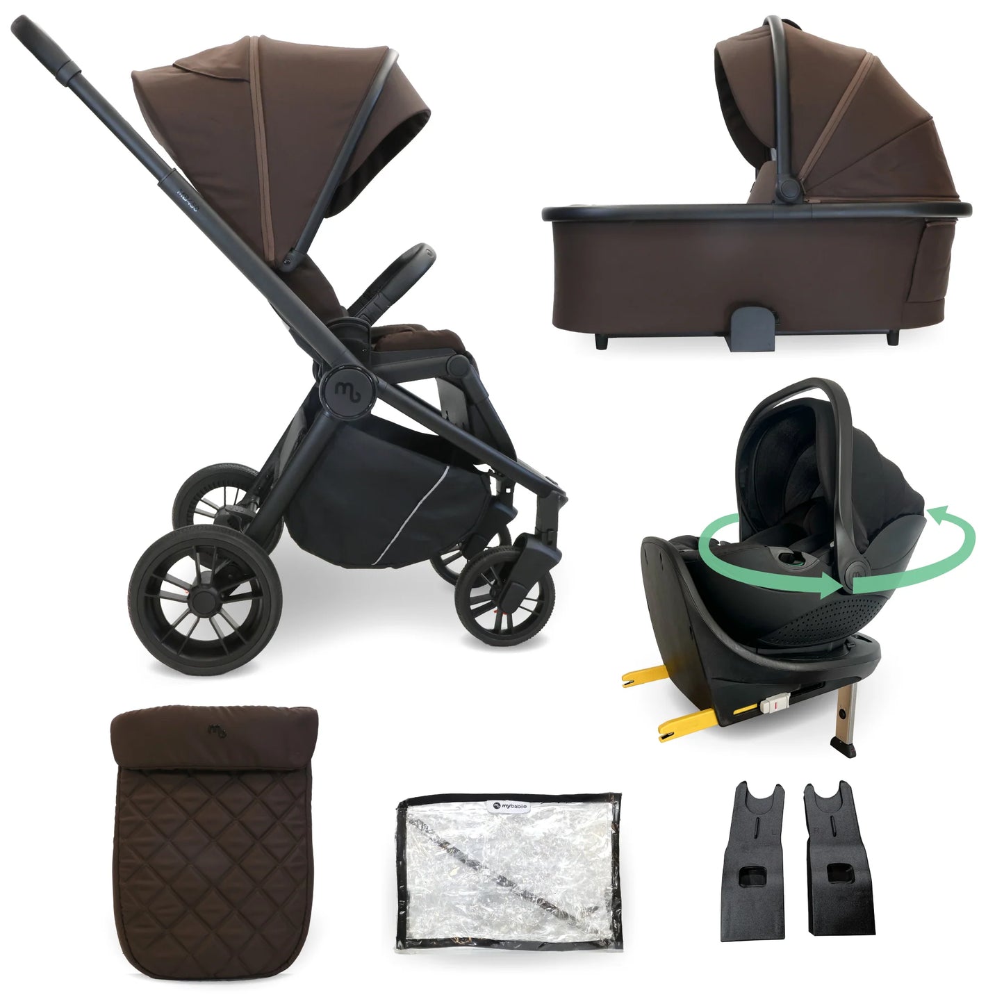 My Babiie MB450i 3in1 Travel System with Rotating Car Seat + Base - Chocolate
