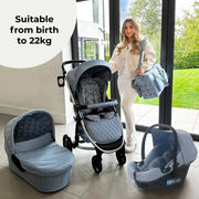 My Babiie MB200i 3-in-1 Travel System with i-Size Car Seat - Dani Dyer Blue Plaid