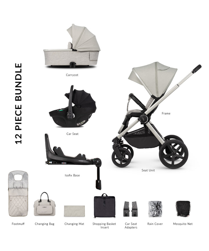 Venicci Tinum Upline Travel System Inc Tiago Car Seat + 360 Isofix Base - Moonstone