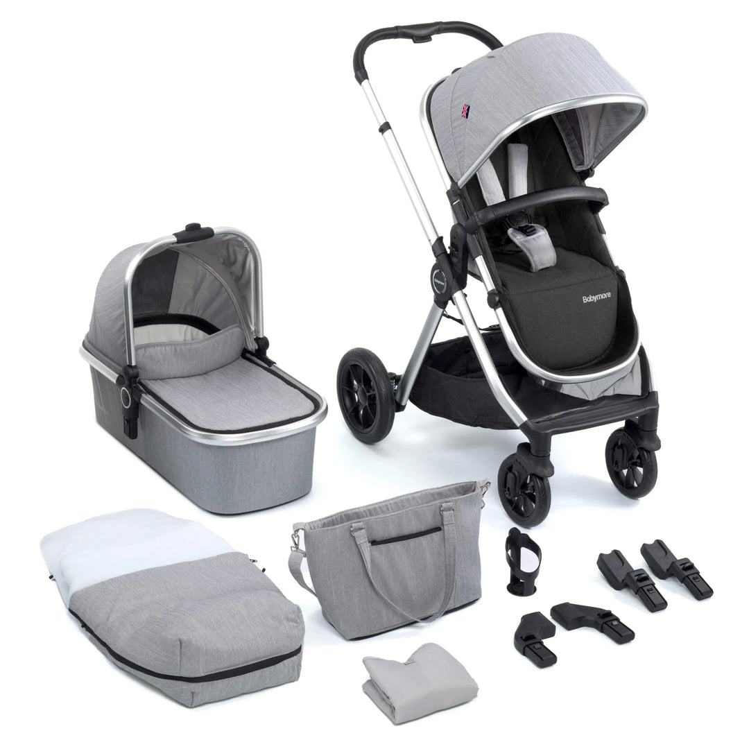 Babymore Memore V2 Pram Pushchair 11 Piece Silver Bambinosandbeyond