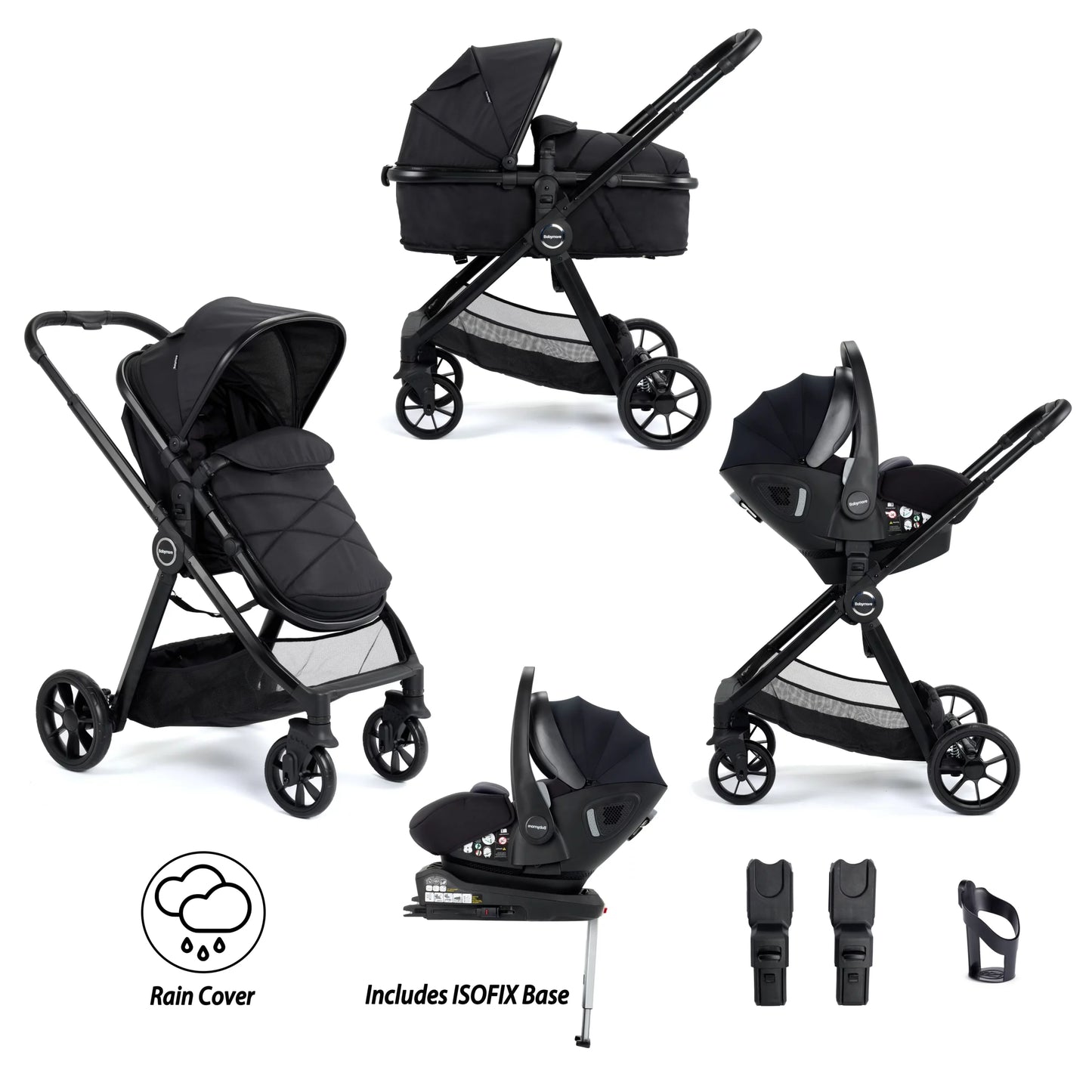 Babymore Mimi Travel System Pecan i-Size Car Seat with ISOFIX Base – Black