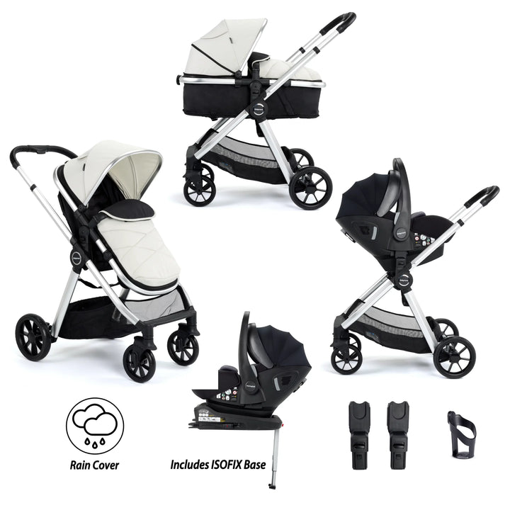 Babymore Mimi Travel System Pecan i-Size Car Seat with ISOFIX Base – Silver