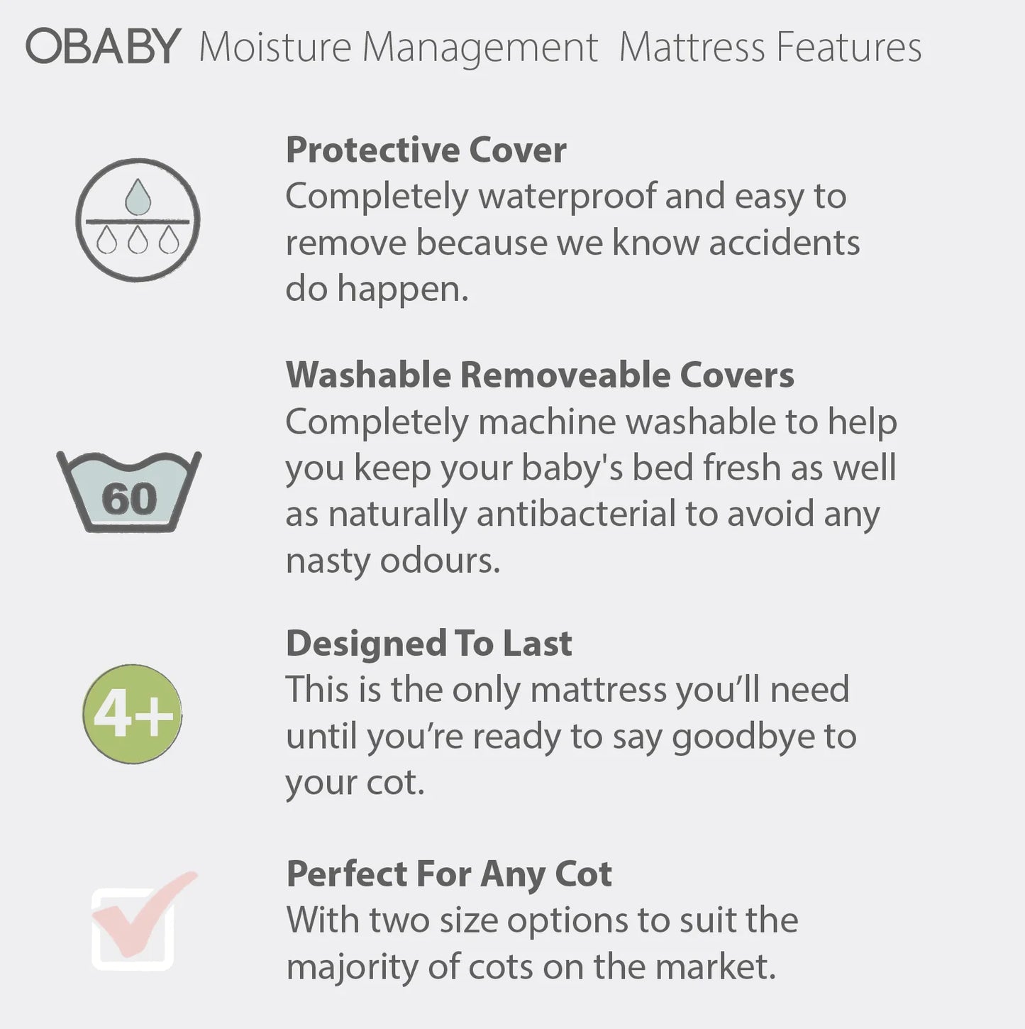 OBaby Moisture Management Dual Core Mattress 120x60cm