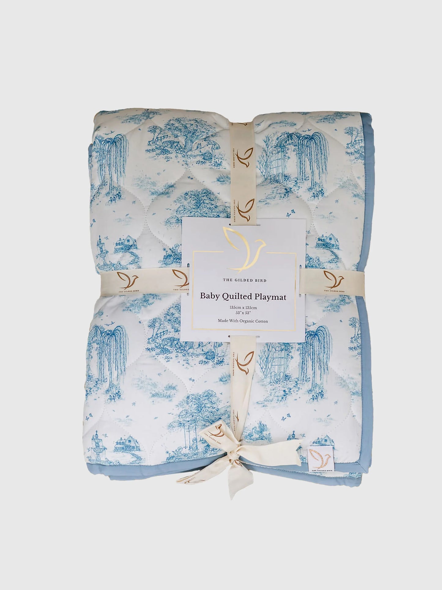 Gilded Bird Spring Toile Blue Quilted Playmat