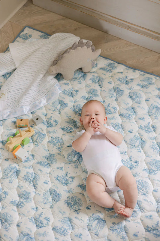 Gilded Bird Spring Toile Blue Quilted Playmat