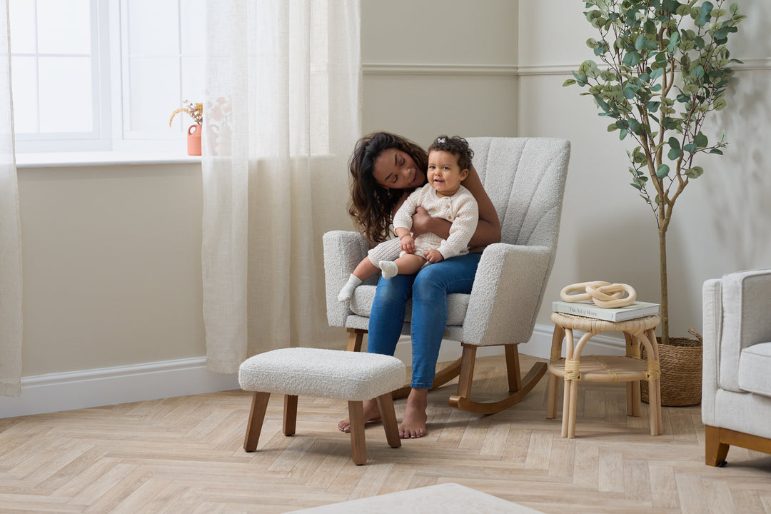 Tutti Bambini Jonah Luxe Rocking Chair & Foot Stool - Boucle Mushroom