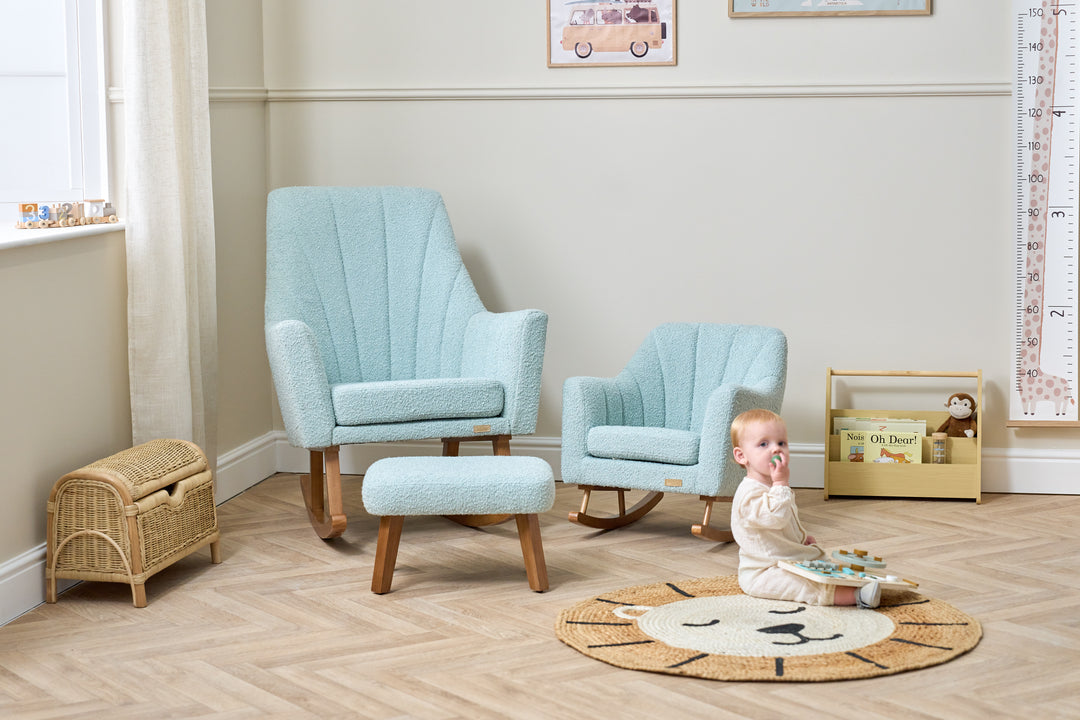 Tutti Bambini Jonah Luxe Rocking Chair & Foot Stool - Boucle Ocean Stone