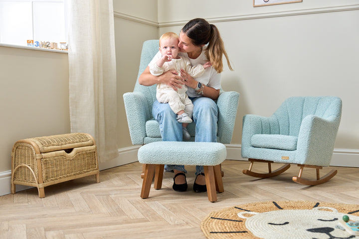 Tutti Bambini Jonah Luxe Rocking Chair & Foot Stool - Boucle Ocean Stone