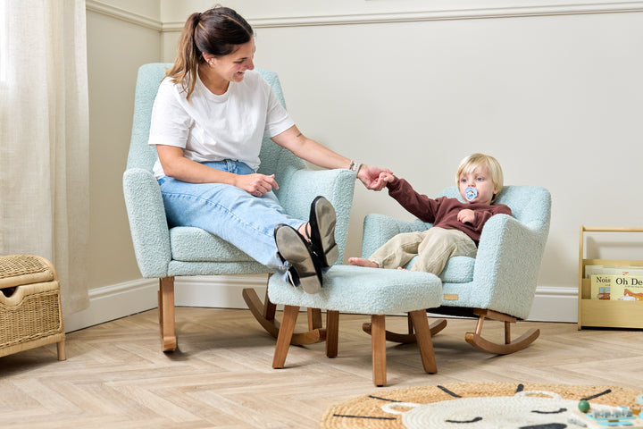 Tutti Bambini Jonah Luxe Rocking Chair & Foot Stool - Boucle Ocean Stone