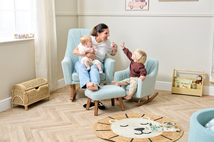 Tutti Bambini Jonah Luxe Rocking Chair & Foot Stool - Boucle Ocean Stone