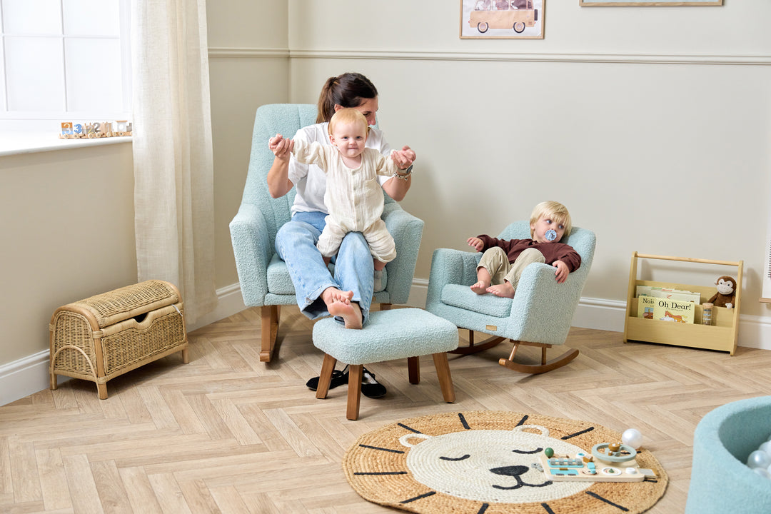 Tutti Bambini Jonah Luxe Rocking Chair & Foot Stool - Boucle Ocean Stone