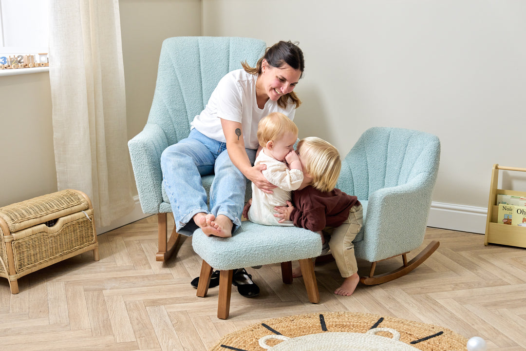 Tutti Bambini Jonah Luxe Rocking Chair & Foot Stool - Boucle Ocean Stone