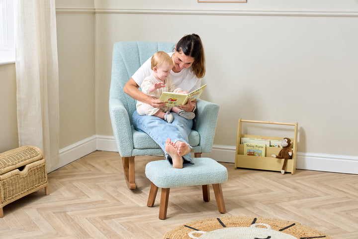 Tutti Bambini Jonah Luxe Rocking Chair & Foot Stool - Boucle Ocean Stone