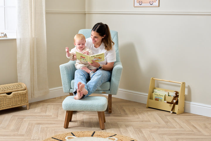 Tutti Bambini Jonah Luxe Rocking Chair & Foot Stool - Boucle Ocean Stone