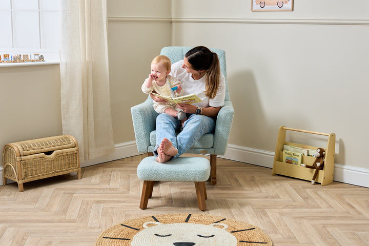 Tutti Bambini Jonah Luxe Rocking Chair & Foot Stool - Boucle Ocean Stone