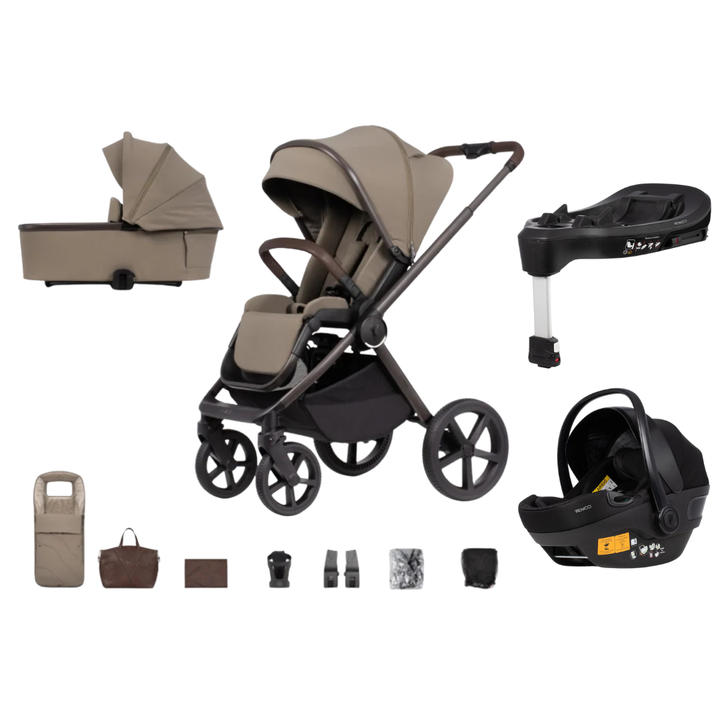 Venicci Upline Special Edition 4in1 Travel System Inc Engo Car Seat + Isofix Base - Powder