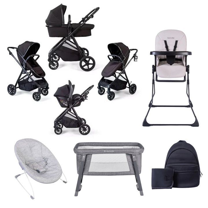 Redkite Push Me Savanna i Travel System Ultimate Baby Essentials Bundle - Black