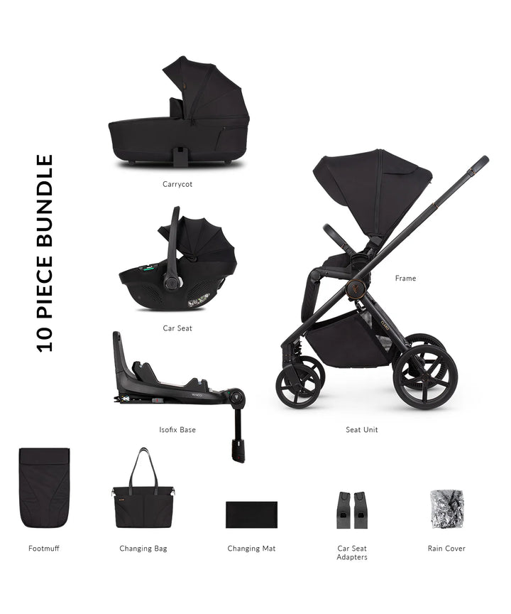 Venicci Claro 3-in-1 Pushchair with Tiago 360 Car Seat and Base Bundle - Noir