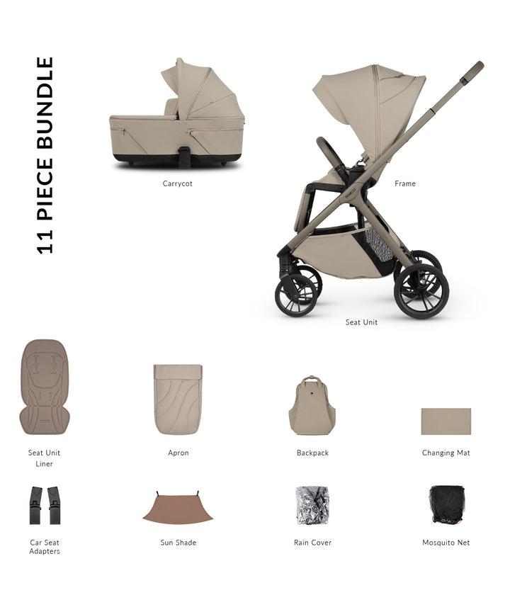 Venicci Tila 11 Piece Travel System Bundle - Latte