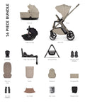 Venicci Tila 16 Piece Ultimate Tiago Travel System Bundle - Latte