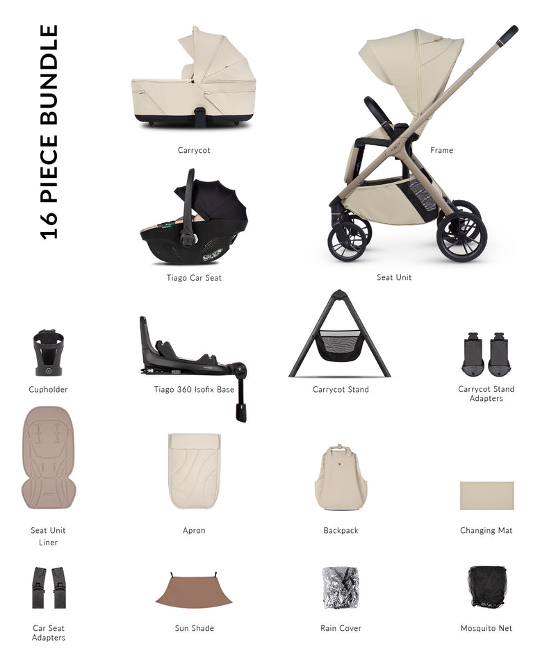 Venicci Tila 16 Piece Ultimate Tiago Travel System Bundle - Sabbia