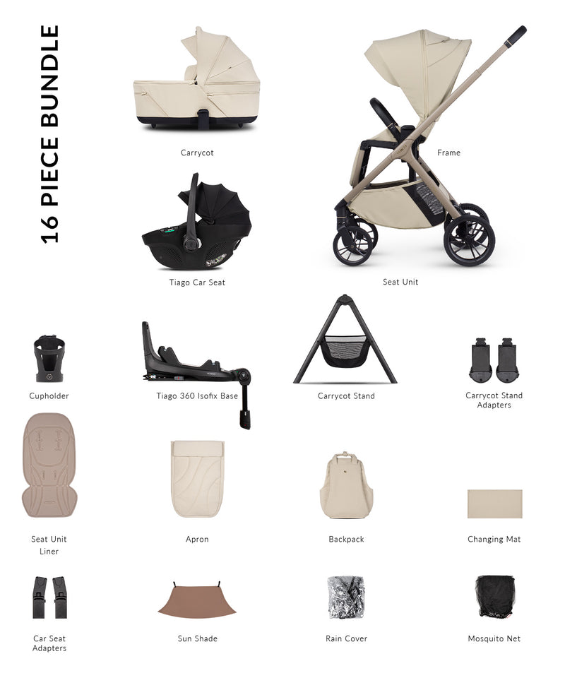 Venicci Tila 16 Piece Ultimate Tiago Travel System Bundle - Sabbia