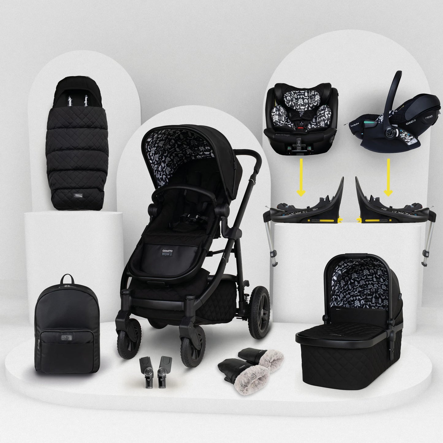 Cosatto Wow 3 All Stage Family Rotate & Recline 2 Base Bundle - Silhouette