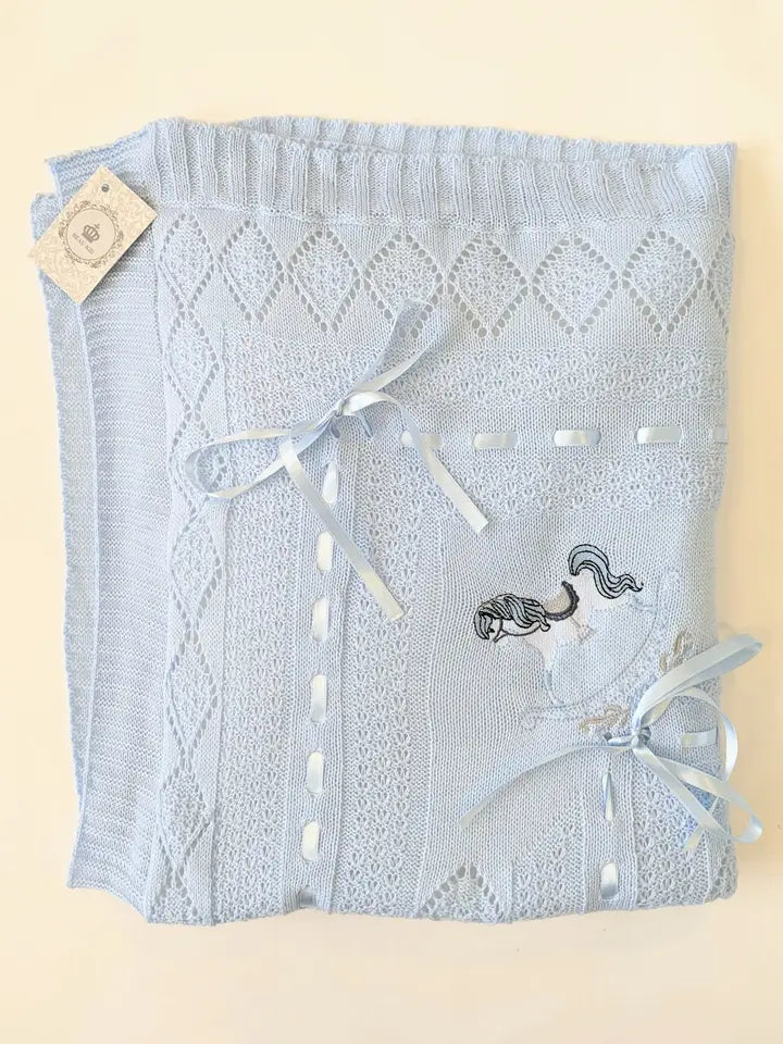 Beau Kid Rocking Horse Knitted Baby Blanket - Blue