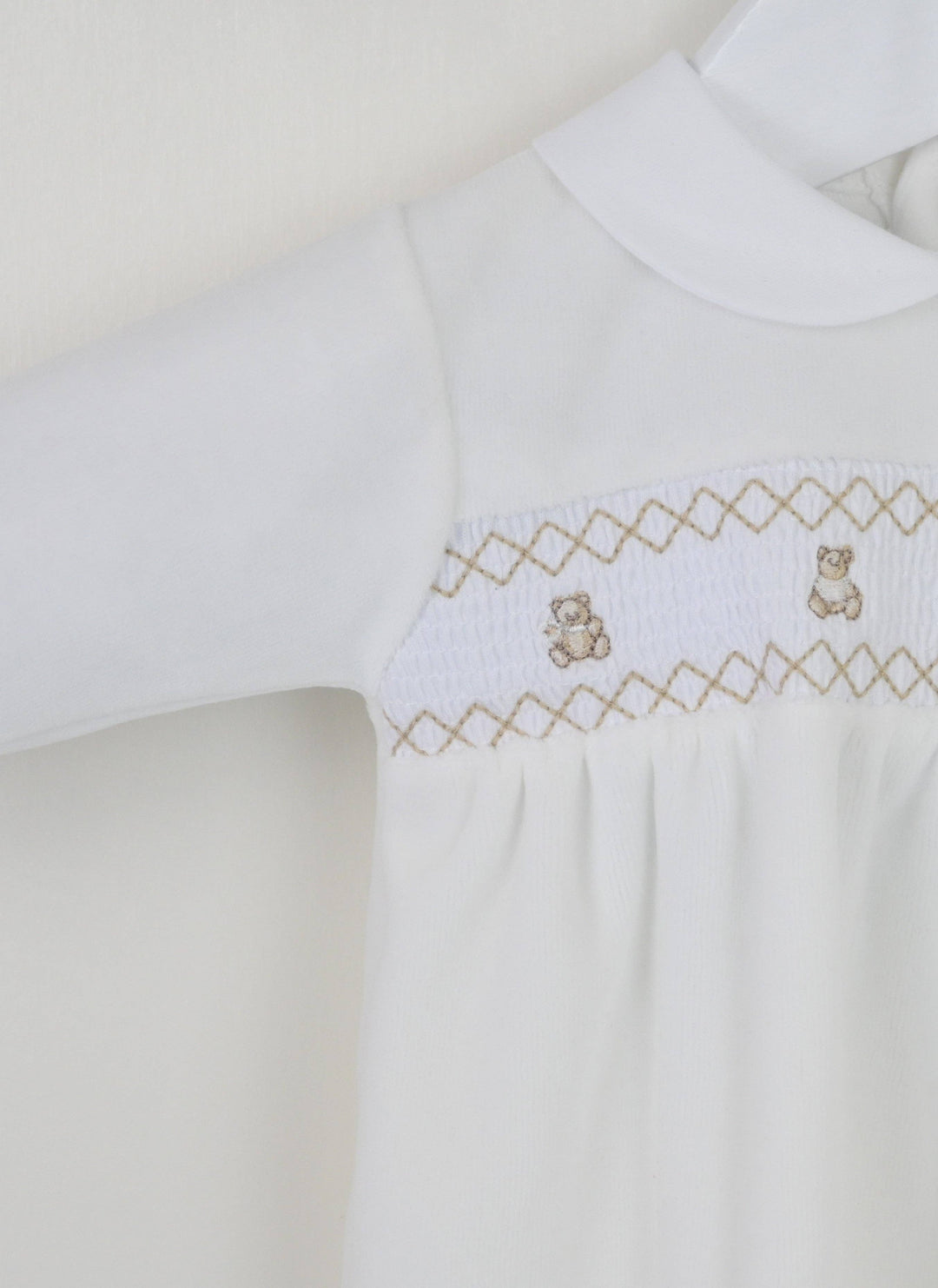 Pex Teddy Smocked Sleepsuit - Ivory: Newborn