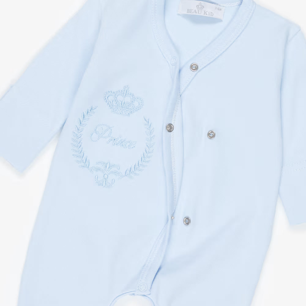 Beau Kid Boys Prince Cotton Babysuit Set - Blue