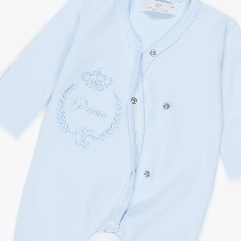 Beau Kid Boys Prince Cotton Babysuit Set - Blue