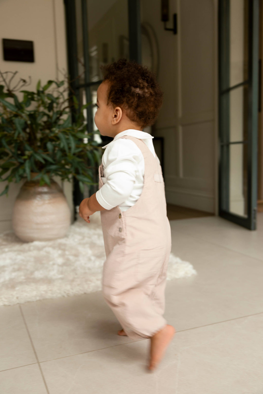 Beige Boys Needlecord Top and Dungaree - Ivory/Beige