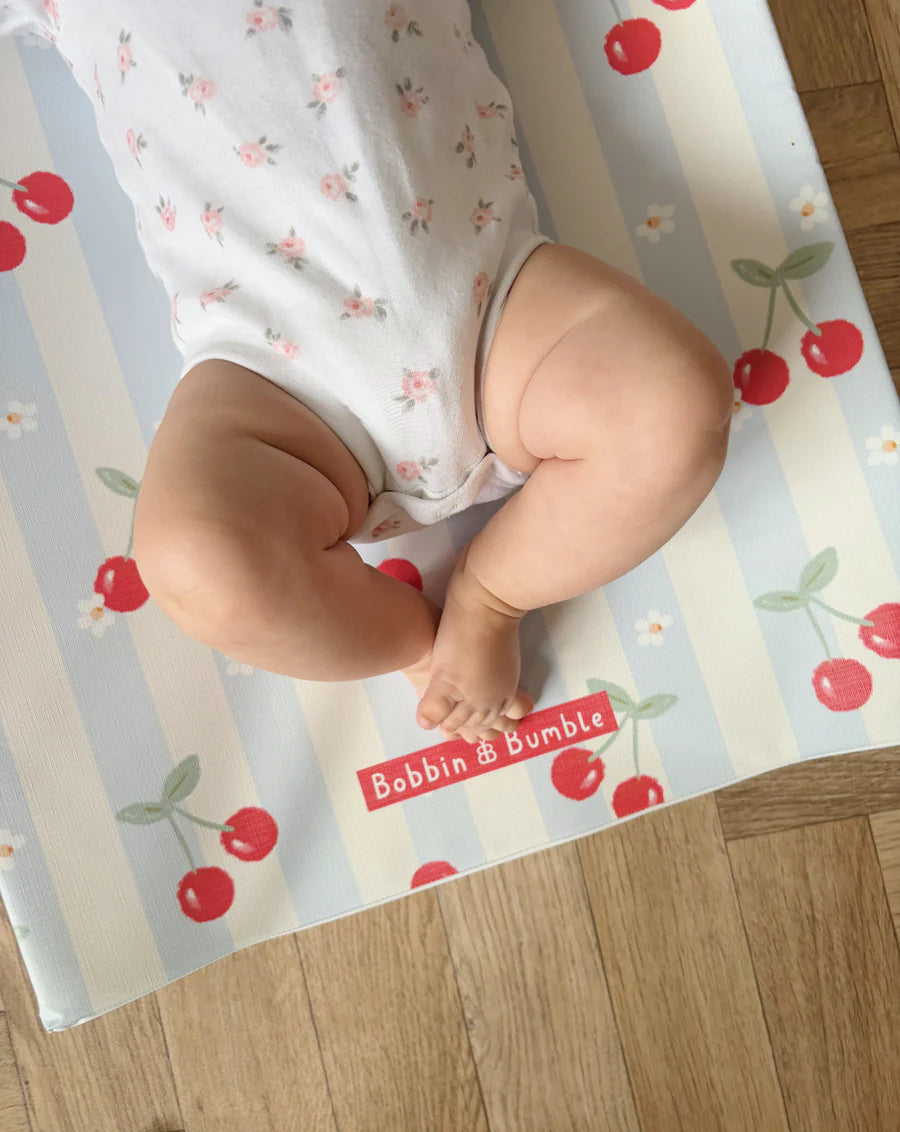 Bobbin & Bumble Anti-Roll Wedge Baby Changing Mat - Cherry Stripe