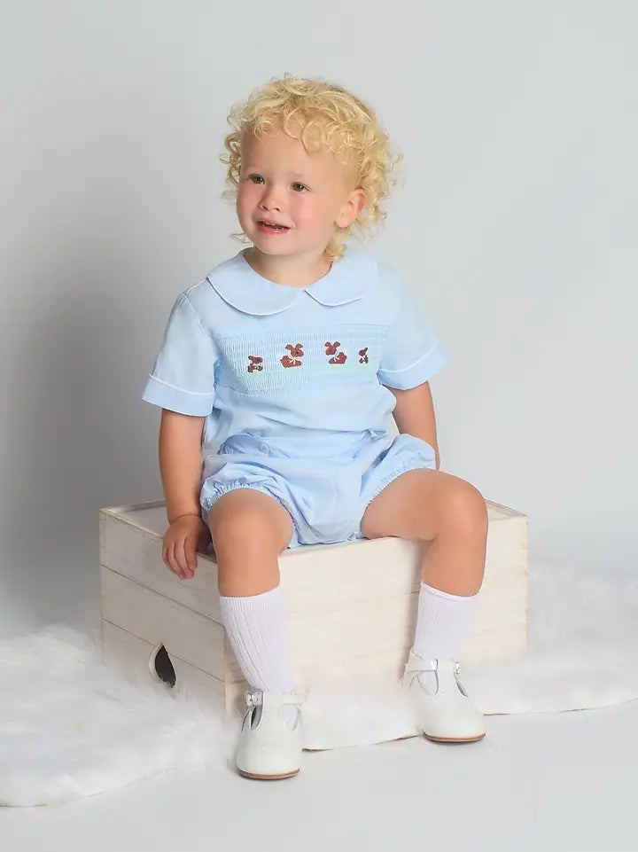 Beau Kid Bunny Smocked Romper - Blue